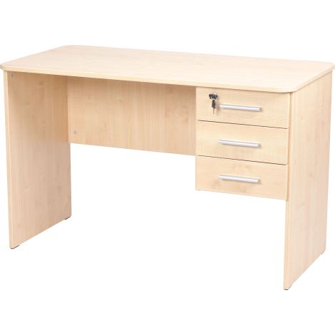 Birou catedra 120x60x76 cm, colturi rotunjite, 3 sertare laterale, unul cu incuietoare, culoare artar - imagine 4
